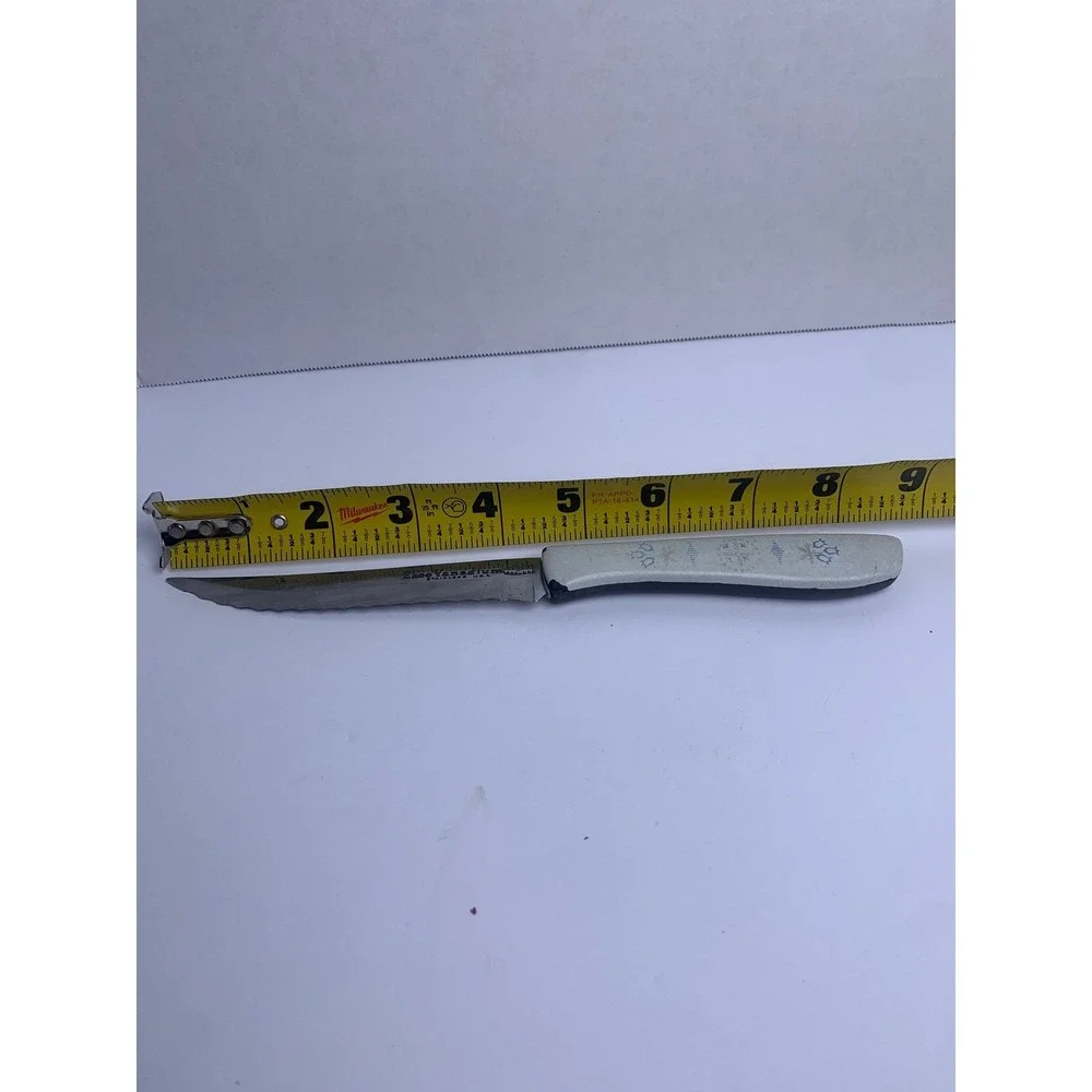 Vintage Ekco Vanadium Stainless USA Serrated‎ Steak Knife White Patterned Handle